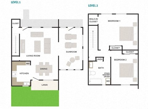 Floor plan for 2 beds, 1 bath, 1394 sqft